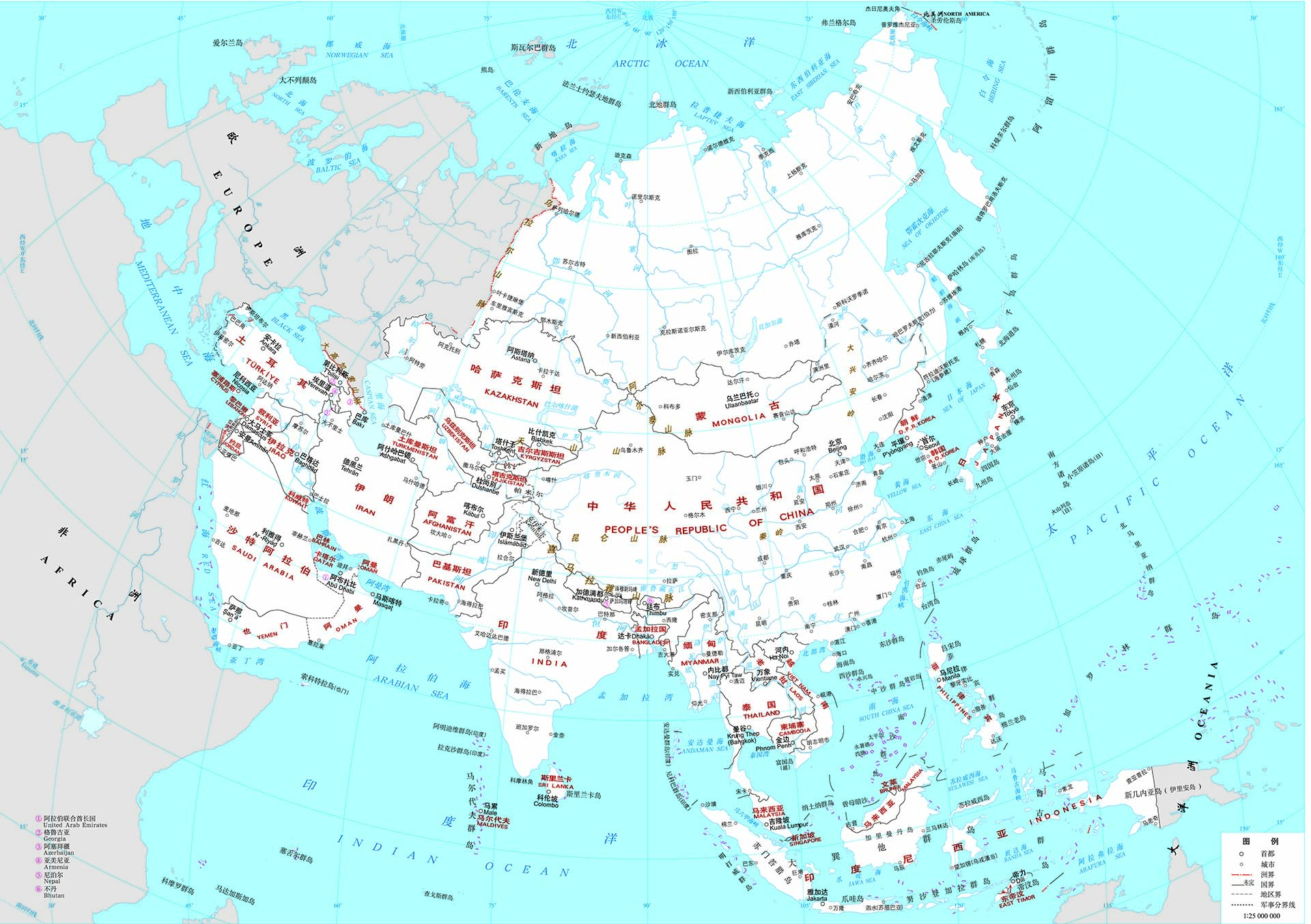 亚洲地图  1：2500万 4开 白色111.jpg